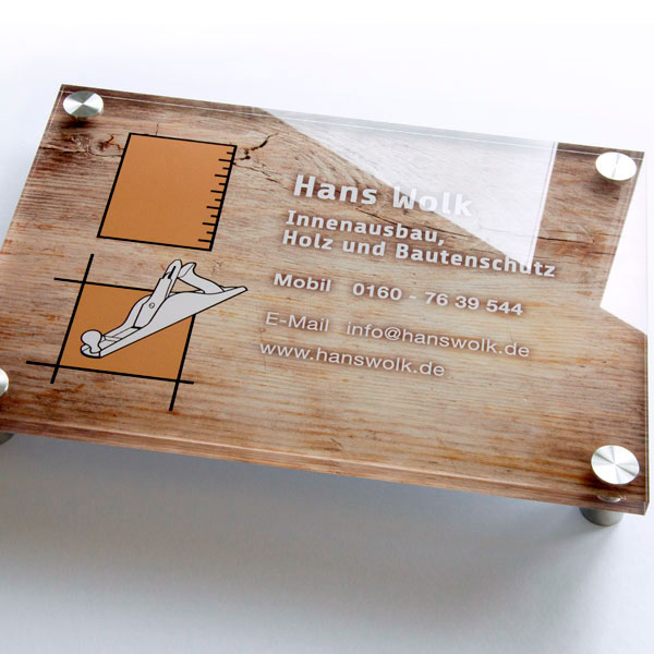 Hans Wolk - Firmenschild aus Acryl in eleganter Holzoptik