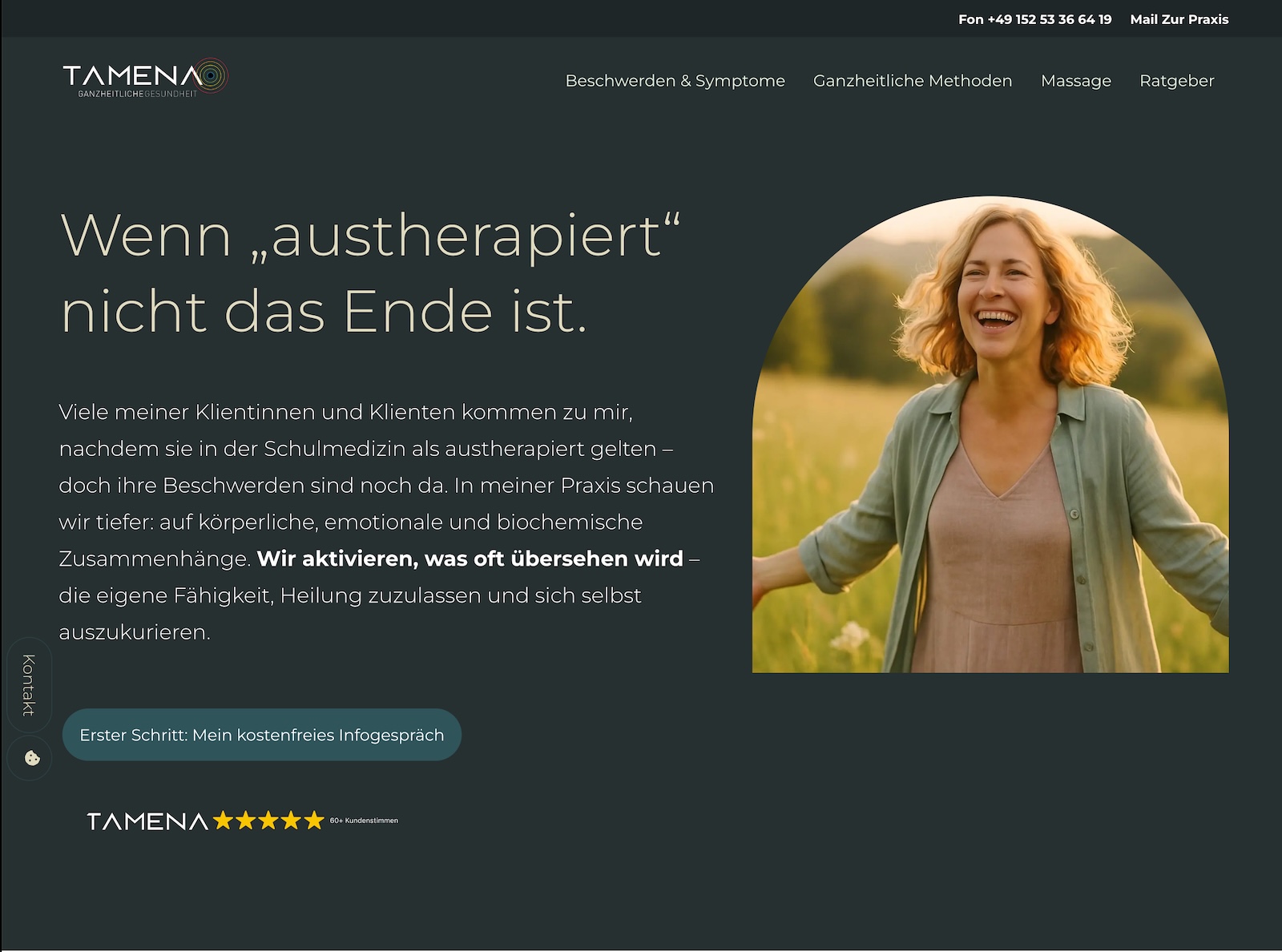 Discover Holistic Health Solutions Screenshot der Website tamena-gesundheit.de