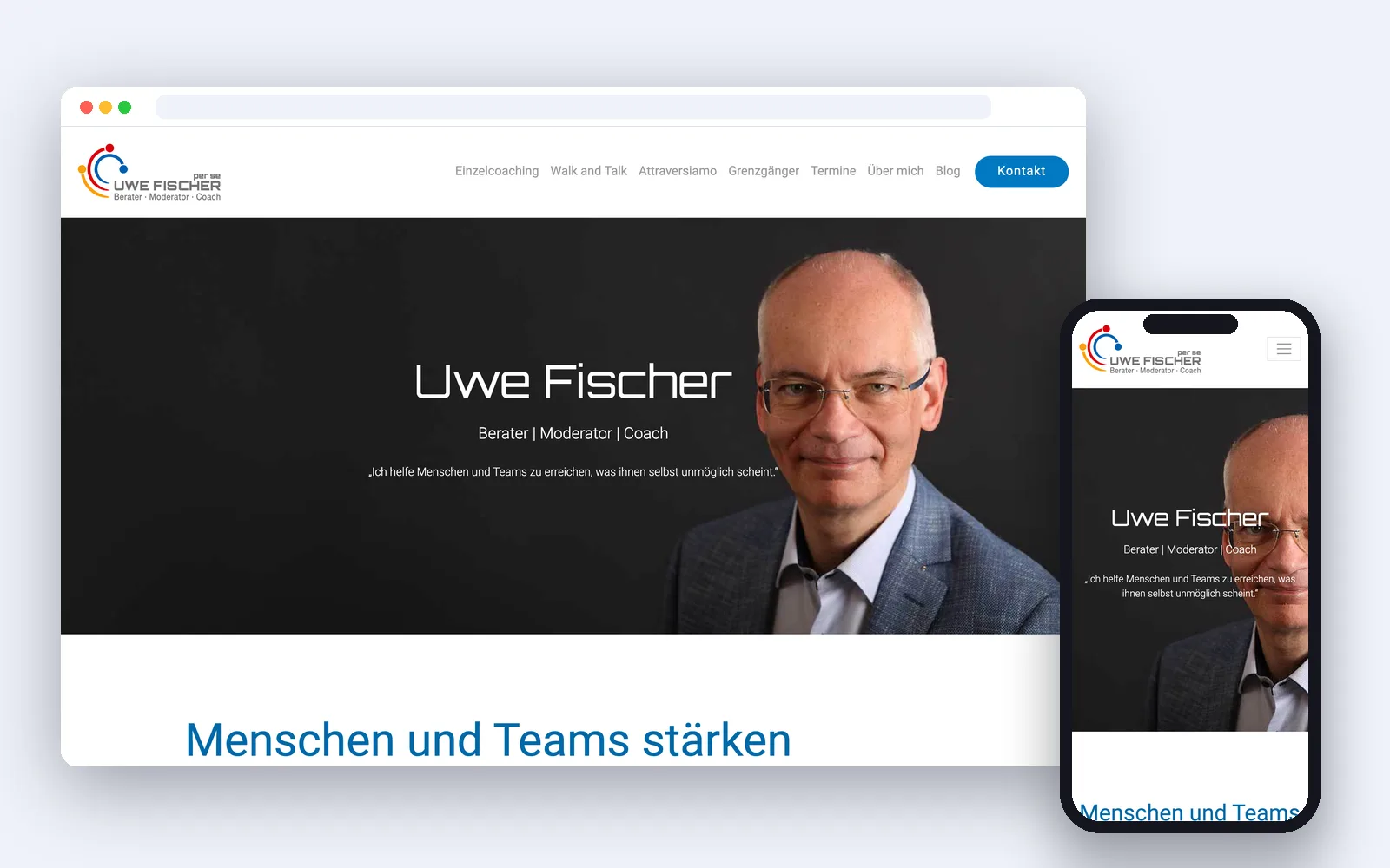 Website von Uwe Fischer, Berater und Coach – Desktop- und Smartphone-Ansicht